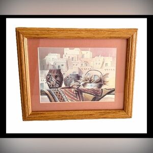 Metal Etching Framed Art Wooden With Glass Handmade Arizona Native 12” Adobe Pot